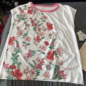 Tommy Hilfiger Pink and White Crew Neck Tee